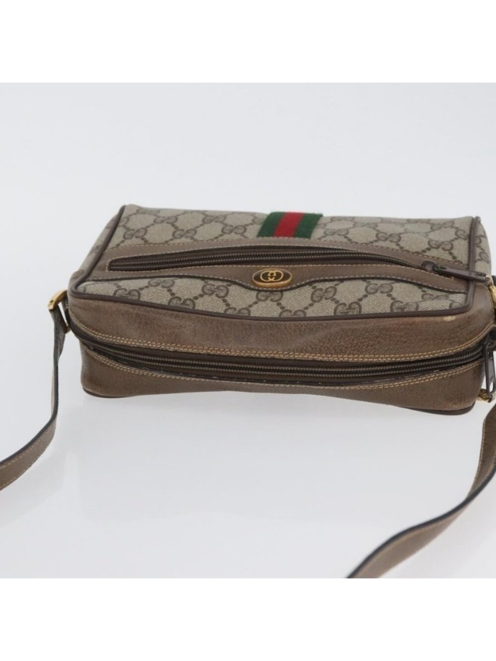 Authentic GUCCI GG Supreme Web Sherry Line Bag PVC Beige Gold 904 02 004 - Picture 13 of 16